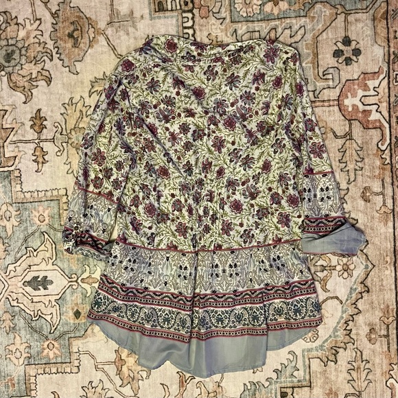 Floral Bohemian Blouse with Purple and Cream Accents - Picture 2 of 4